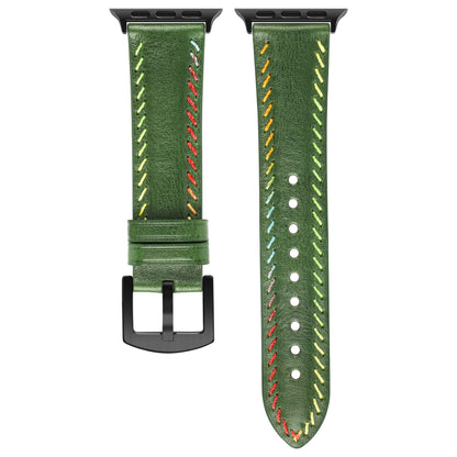 For Apple Watch Series 8 45mm Colorful Sewing Thread Leather Watch Band(Green) - Watch Bands by PMC Jewellery | Online Shopping South Africa | PMC Jewellery