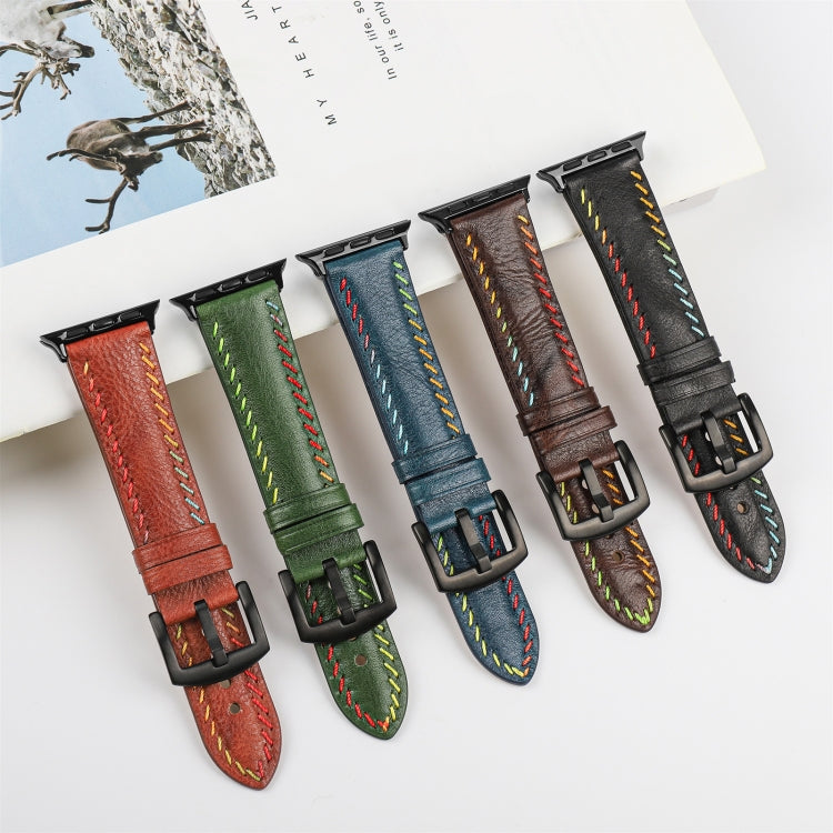 For Apple Watch Ultra 2 49mm Colorful Sewing Thread Leather Watch Band(Black) - Watch Bands by PMC TechLife | Online Shopping South Africa | PMC TechLife | Buy Now Pay Later Mobicred