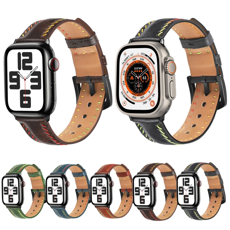 For Apple Watch Ultra 2 49mm Colorful Sewing Thread Leather Watch Band(Dark Brown) - Watch Bands by PMC TechLife | Online Shopping South Africa | PMC TechLife | Buy Now Pay Later Mobicred