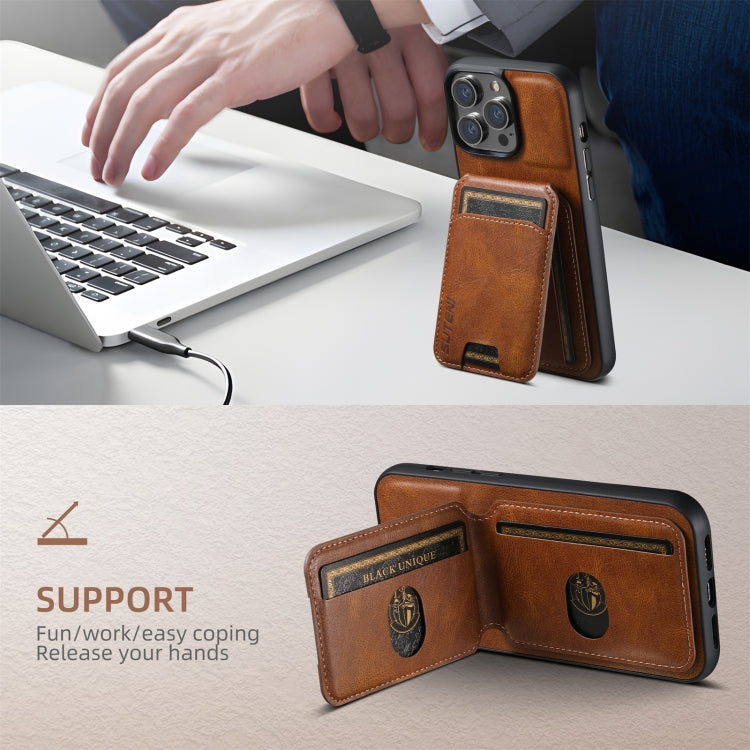 For iPhone 16 Suteni H02 Leather Wallet Stand Back Phone Case(Brown) - free shipping - PMC Jewellery - Order now!