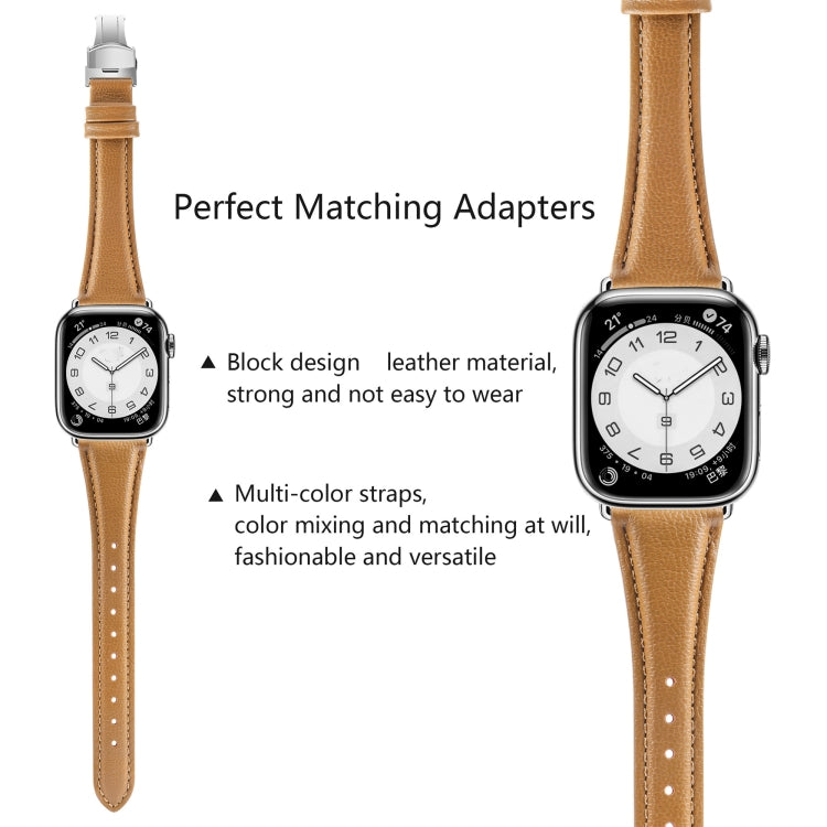 For Apple Watch SE 2023 44mm Plain Leather Butterfly Buckle Watch Band(Brown+Silver) - free shipping - PMC TechLife - Order now!