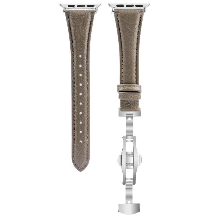 For Apple Watch Series 9 45mm Plain Leather Butterfly Buckle Watch Band(Gray+Silver) - free shipping - PMC TechLife - Order now!