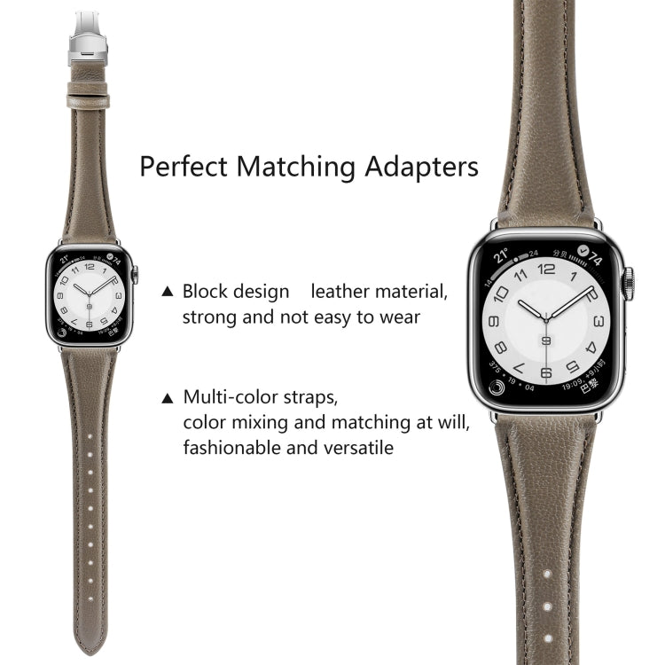 For Apple Watch Series 9 45mm Plain Leather Butterfly Buckle Watch Band(Gray+Silver) - free shipping - PMC TechLife - Order now!