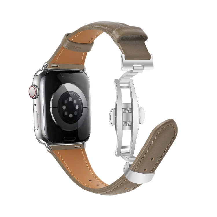 For Apple Watch Series 8 45mm Plain Leather Butterfly Buckle Watch Band(Gray+Silver) - free shipping - PMC TechLife - Order now!