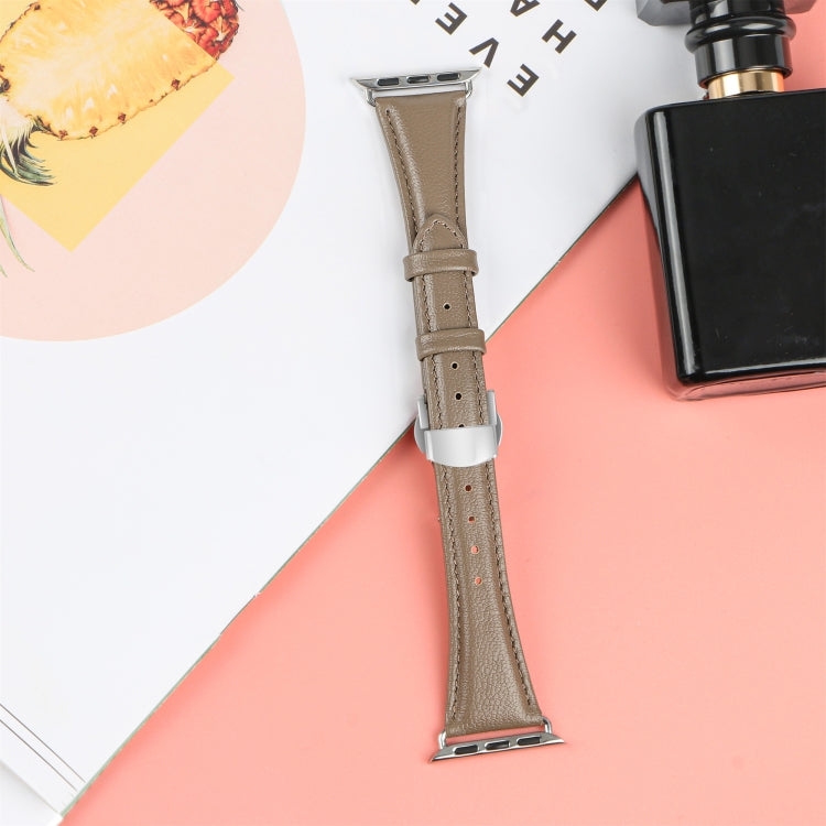For Apple Watch Series 6 40mm Plain Leather Butterfly Buckle Watch Band(Gray+Silver) - free shipping - PMC TechLife - Order now!