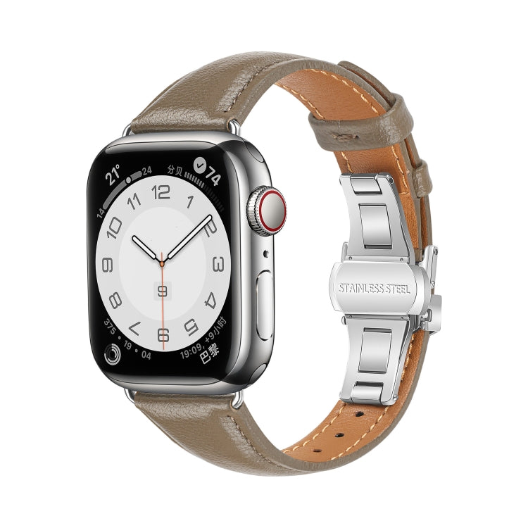 For Apple Watch Series 6 44mm Plain Leather Butterfly Buckle Watch Band(Gray+Silver) - free shipping - PMC TechLife - Order now!