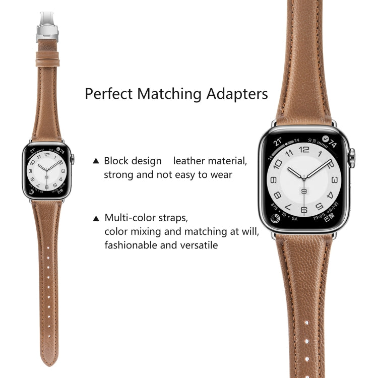 For Apple Watch Series 5 44mm Plain Leather Butterfly Buckle Watch Band(Dark Brown+Silver) - free shipping - PMC TechLife - Order now!