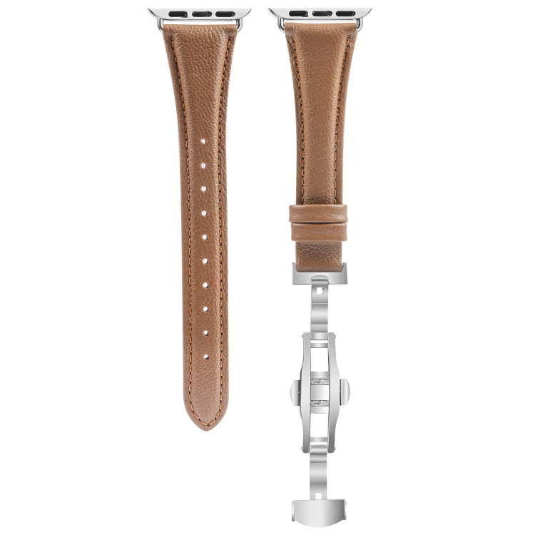 For Apple Watch Series 5 40mm Plain Leather Butterfly Buckle Watch Band(Dark Brown+Silver) - free shipping - PMC TechLife - Order now!