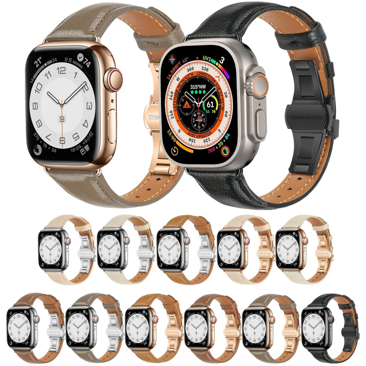 For Apple Watch Series 4 40mm Plain Leather Butterfly Buckle Watch Band(Brown+Silver) - free shipping - PMC TechLife - Order now!