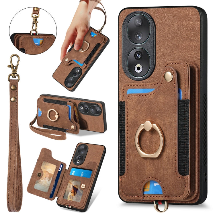 For Honor 90 Retro Skin-feel Ring Multi-card RFID Wallet Phone Case(Brown) - Honor Cases by PMC Jewellery | Online Shopping South Africa | PMC Jewellery