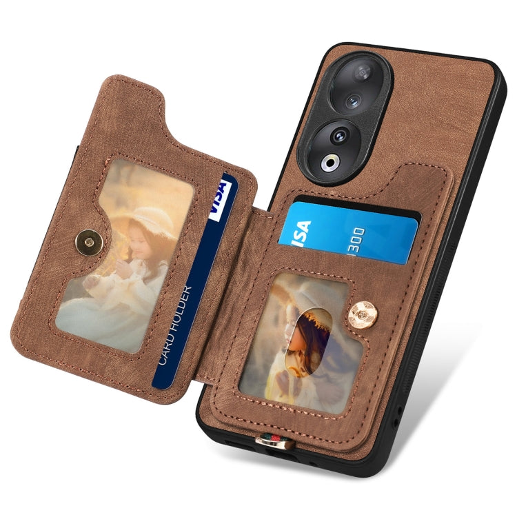 For Honor 90 Retro Skin-feel Ring Multi-card RFID Wallet Phone Case(Brown) - Honor Cases by PMC Jewellery | Online Shopping South Africa | PMC Jewellery