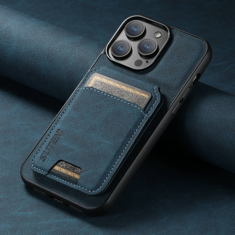 For iPhone 16 Suteni H02 Litchi Leather Card Wallet Stand Back Phone Case(Blue) - iPhone 16 Cases by Suteni | Online Shopping South Africa | PMC Jewellery | Buy Now Pay Later Mobicred