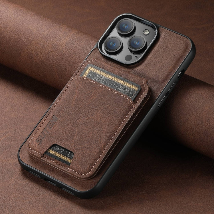 For iPhone 16 Pro Suteni H02 Litchi Leather Card Wallet Stand Back Phone Case(Brown) - iPhone 16 Pro Cases by Suteni | Online Shopping South Africa | PMC Jewellery | Buy Now Pay Later Mobicred