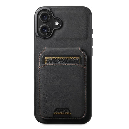 For iPhone 16 Plus Suteni H02 Litchi Leather Card Wallet Stand Back Phone Case(Black) - iPhone 16 Plus Cases by Suteni | Online Shopping South Africa | PMC Jewellery | Buy Now Pay Later Mobicred