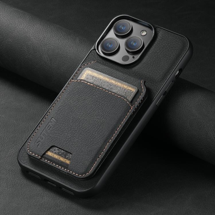 For iPhone 16e Suteni H02 Litchi Leather Card Wallet Stand Back Phone Case(Black) - iPhone 16e Cases by Suteni | Online Shopping South Africa | PMC TechLife | Buy Now Pay Later Mobicred