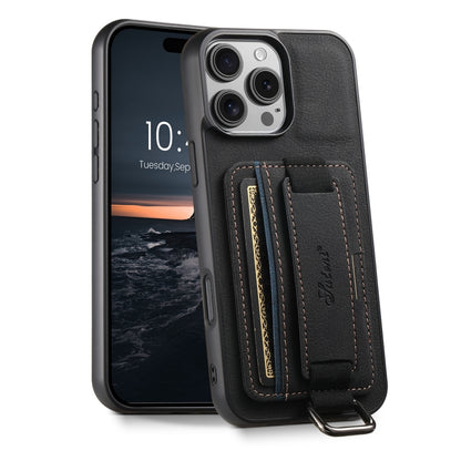 For iPhone 16 Pro Suteni H13 Litchi Leather Wrist Strap Wallet Back Phone Case(Black) - iPhone 16 Pro Cases by Suteni | Online Shopping South Africa | PMC Jewellery | Buy Now Pay Later Mobicred