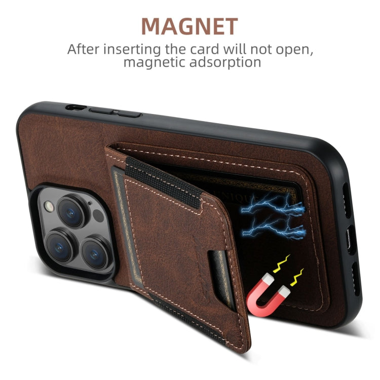 For iPhone 16 Plus Suteni H03 Litchi Leather Card Bag Stand Back Phone Case(Brown) - free shipping - PMC Jewellery - Order now!