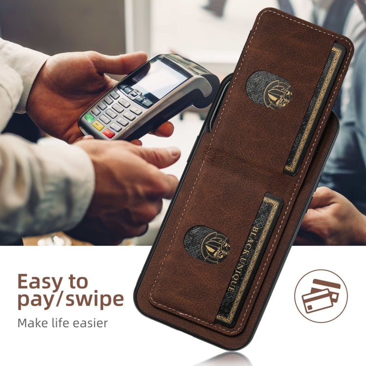 For iPhone 16 Pro Max Suteni H03 Litchi Leather Card Bag Stand Back Phone Case(Brown) - free shipping - PMC Jewellery - Order now!