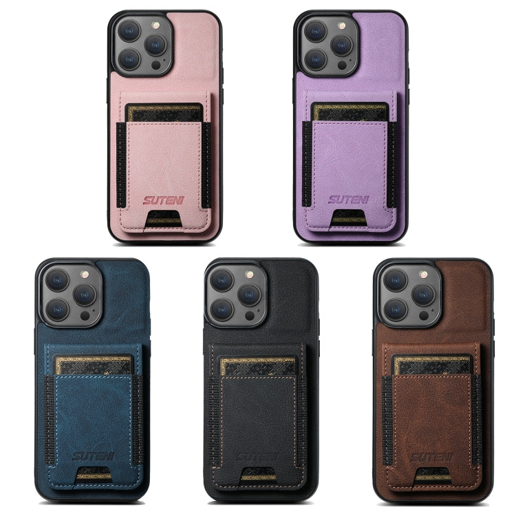For iPhone 16 Pro Suteni H03 Litchi Leather Card Bag Stand Back Phone Case(Black) - free shipping - PMC Jewellery - Order now!