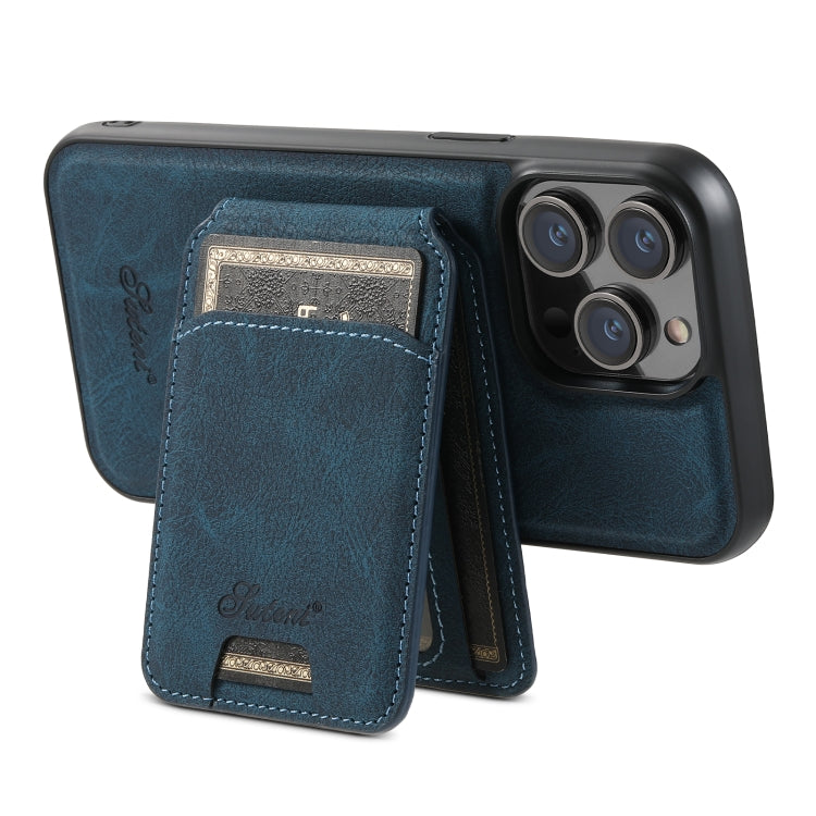 For iPhone 13 Pro Suteni H17 Litchi Texture Leather MagSafe Detachable Wallet Phone Case(Blue) - iPhone 13 Pro Cases by Suteni | Online Shopping South Africa | PMC Jewellery | Buy Now Pay Later Mobicred