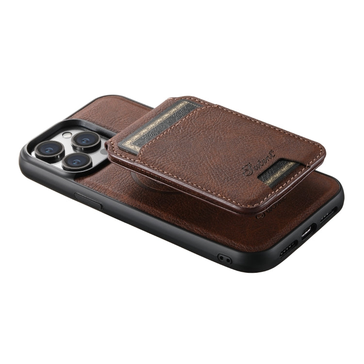 For iPhone 12  Suteni H17 Litchi Texture Leather MagSafe Detachable Wallet Phone Case(Brown) - iPhone 12 / 12 Pro Cases by Suteni | Online Shopping South Africa | PMC Jewellery | Buy Now Pay Later Mobicred