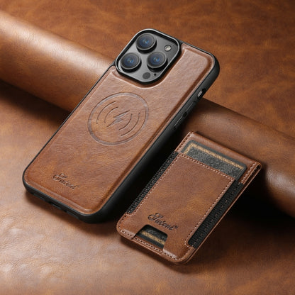 For iPhone 12 Pro Suteni H17 Oil Eax Leather MagSafe Detachable Wallet Phone Case(Brown) - iPhone 12 / 12 Pro Cases by Suteni | Online Shopping South Africa | PMC Jewellery | Buy Now Pay Later Mobicred