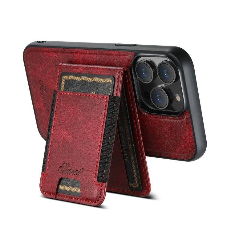 For iPhone 12 Pro Suteni H17 Oil Eax Leather MagSafe Detachable Wallet Phone Case(Red) - iPhone 12 / 12 Pro Cases by Suteni | Online Shopping South Africa | PMC Jewellery | Buy Now Pay Later Mobicred