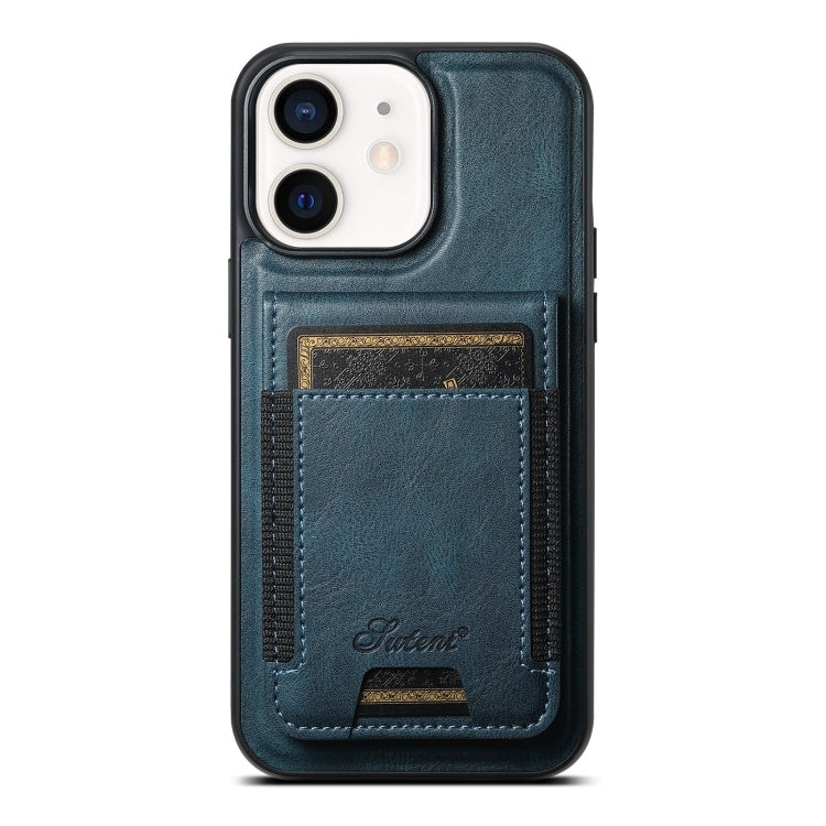 For iPhone 12  Suteni H17 Oil Eax Leather MagSafe Detachable Wallet Phone Case(Blue) - iPhone 12 / 12 Pro Cases by Suteni | Online Shopping South Africa | PMC Jewellery | Buy Now Pay Later Mobicred