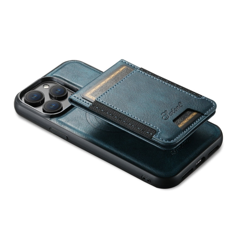 For iPhone 12  Suteni H17 Oil Eax Leather MagSafe Detachable Wallet Phone Case(Blue) - iPhone 12 / 12 Pro Cases by Suteni | Online Shopping South Africa | PMC Jewellery | Buy Now Pay Later Mobicred