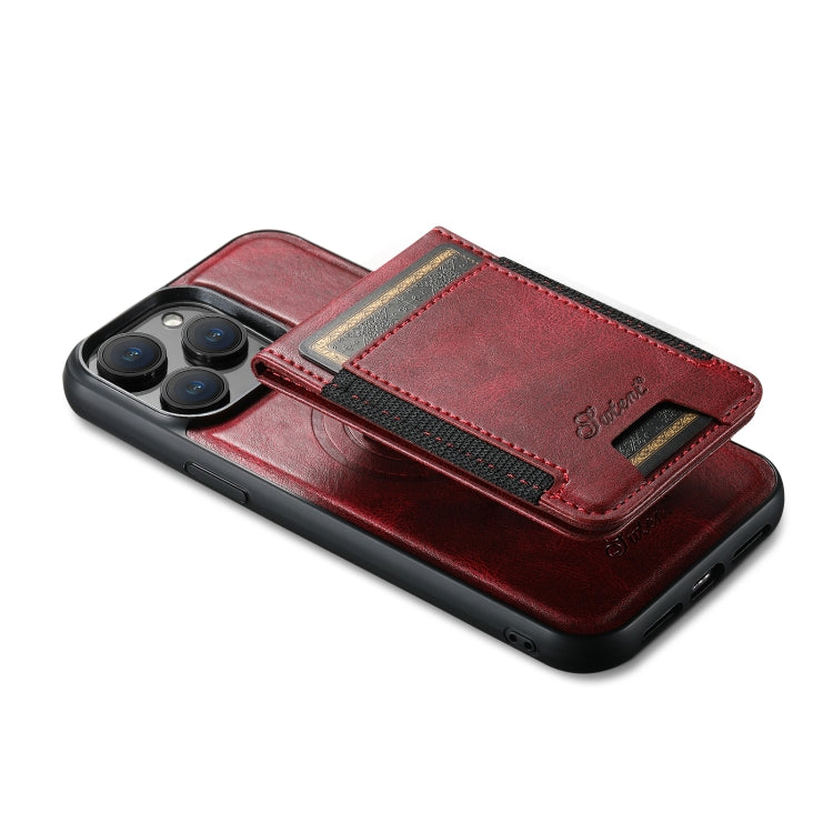 For iPhone 12 Pro Max Suteni H17 Oil Eax Leather MagSafe Detachable Wallet Phone Case(Red) - iPhone 12 Pro Max Cases by Suteni | Online Shopping South Africa | PMC Jewellery | Buy Now Pay Later Mobicred