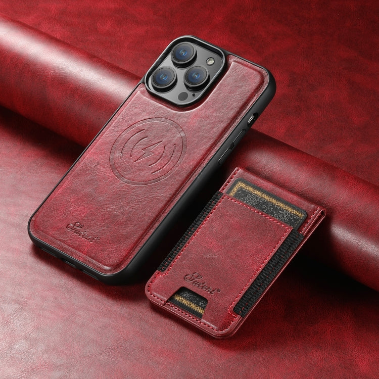 For iPhone 16 Pro Suteni H17 Oil Eax Leather MagSafe Detachable Wallet Phone Case(Red) - iPhone 16 Pro Cases by Suteni | Online Shopping South Africa | PMC Jewellery | Buy Now Pay Later Mobicred