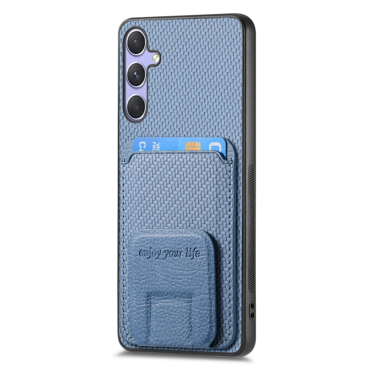 For Samsung Galaxy S25+ 5G Carbon Fiber Card Bag Fold Stand Phone Case(Blue) - Galaxy S25+ 5G Cases by PMC Jewellery | Online Shopping South Africa | PMC Jewellery | Buy Now Pay Later Mobicred