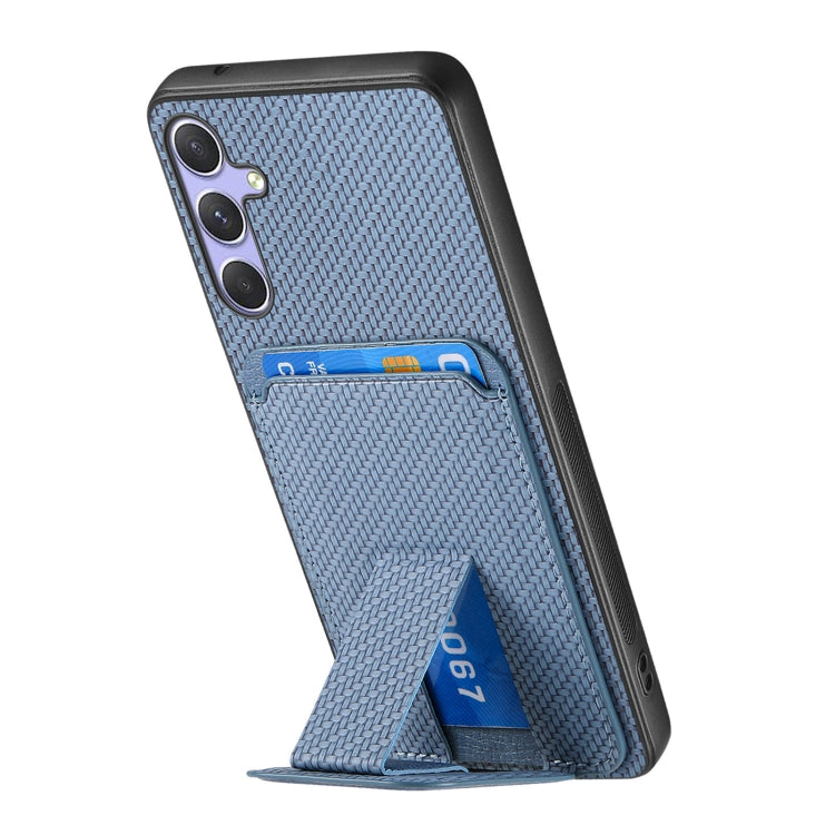 For Samsung Galaxy S25+ 5G Carbon Fiber Card Bag Fold Stand Phone Case(Blue) - Galaxy S25+ 5G Cases by PMC Jewellery | Online Shopping South Africa | PMC Jewellery | Buy Now Pay Later Mobicred