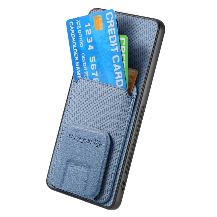 For Samsung Galaxy S25+ 5G Carbon Fiber Card Bag Fold Stand Phone Case(Blue) - Galaxy S25+ 5G Cases by PMC Jewellery | Online Shopping South Africa | PMC Jewellery | Buy Now Pay Later Mobicred