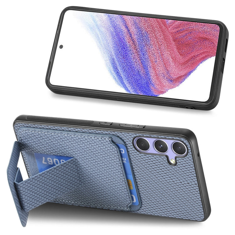 For Samsung Galaxy S25+ 5G Carbon Fiber Card Bag Fold Stand Phone Case(Blue) - Galaxy S25+ 5G Cases by PMC Jewellery | Online Shopping South Africa | PMC Jewellery | Buy Now Pay Later Mobicred