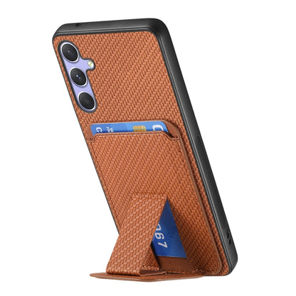 For Samsung Galaxy S25 Ultra 5G Carbon Fiber Card Bag Fold Stand Phone Case(Brown) - Galaxy S25 Ultra 5G Cases by PMC Jewellery | Online Shopping South Africa | PMC Jewellery | Buy Now Pay Later Mobicred