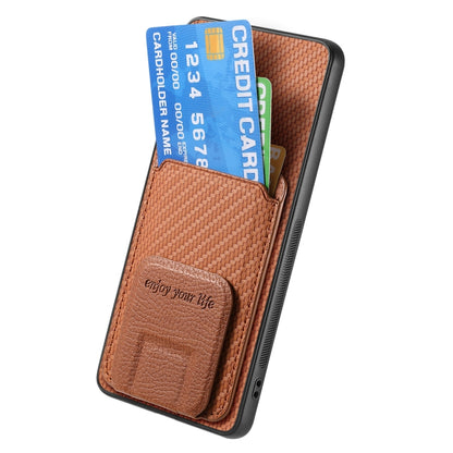 For Samsung Galaxy S25 Ultra 5G Carbon Fiber Card Bag Fold Stand Phone Case(Brown) - Galaxy S25 Ultra 5G Cases by PMC Jewellery | Online Shopping South Africa | PMC Jewellery | Buy Now Pay Later Mobicred