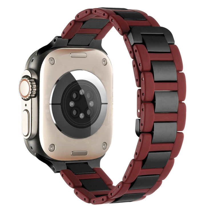 For Apple Watch Series 9 41mm Rubber Stainless Steel Magnetic Watch Band(Wine+Black) - Watch Bands by PMC Jewellery | Online Shopping South Africa | PMC Jewellery