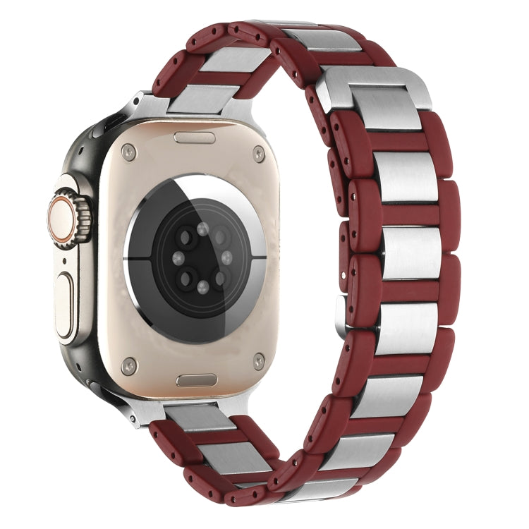 For Apple Watch Series 7 41mm Rubber Stainless Steel Magnetic Watch Band(Wine+Silver) - Watch Bands by PMC Jewellery | Online Shopping South Africa | PMC Jewellery