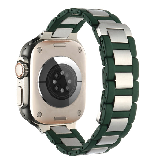 For Apple Watch Series 3 42mm Rubber Stainless Steel Magnetic Watch Band(Green+Silver) - Watch Bands by PMC Jewellery | Online Shopping South Africa | PMC Jewellery