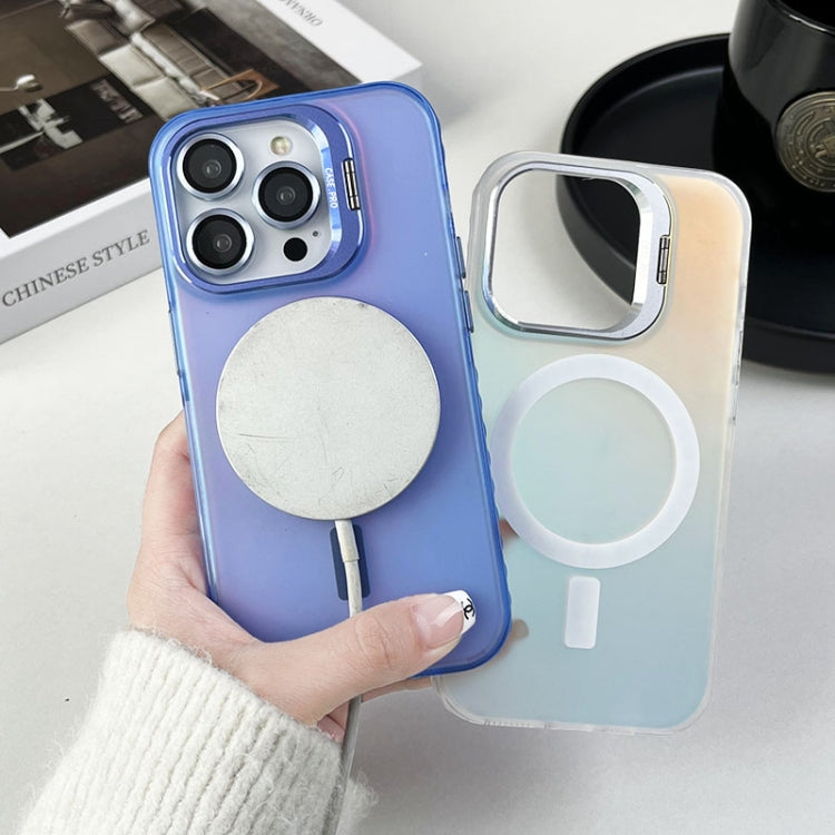 For iPhone 14 MagSafe Lens Holder PC Hybrid TPU Phone Case(Blue) - iPhone 14 Cases by PMC TechLife | Online Shopping South Africa | PMC TechLife