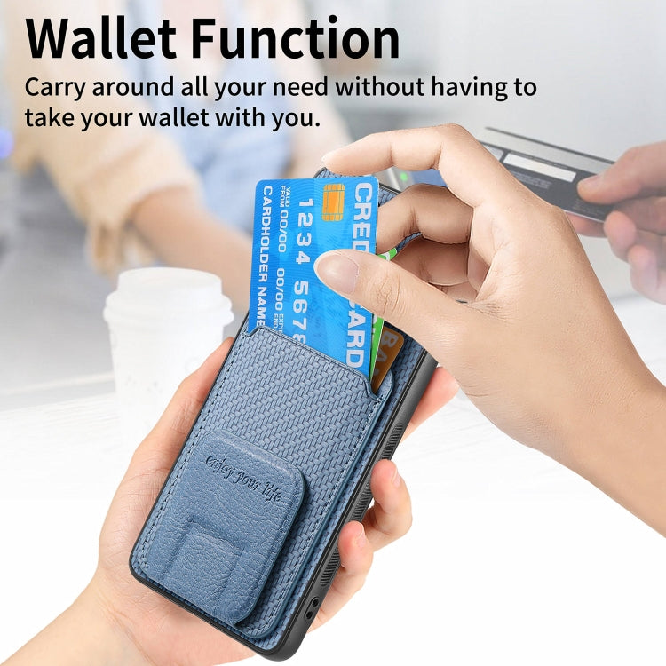 For Honor Magic6 Pro Carbon Fiber Card Bag Fold Stand Phone Case(Blue) - Honor Cases by PMC TechLife | Online Shopping South Africa | PMC TechLife | Buy Now Pay Later Mobicred