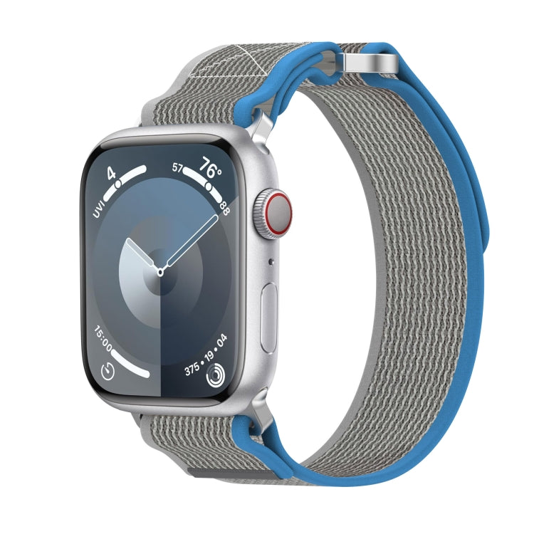 For Apple Watch SE 2023 40mm Double Hook and Loop Faster Nylon Watch Band(Blue+Grey) - Watch Bands by PMC Jewellery | Online Shopping South Africa | PMC Jewellery