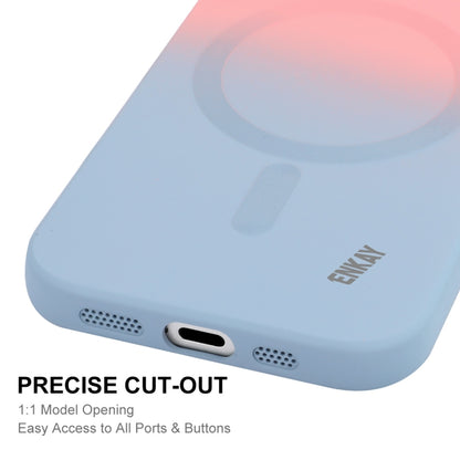 For iPhone 16 ENKAY Hat-Prince MagSafe Rainbow Gradient Silicone Phone Case with Lens Film(Pink Blue) - iPhone 16 Cases by ENKAY | Online Shopping South Africa | PMC Jewellery | Buy Now Pay Later Mobicred