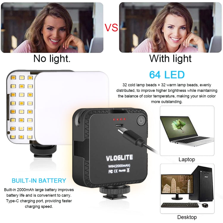 VLOGLITE W64 For Live Broadcast / Video Conference Dimmable LED Fill Light -  by VLOGLITE | Online Shopping South Africa | PMC TechLife | Buy Now Pay Later Mobicred