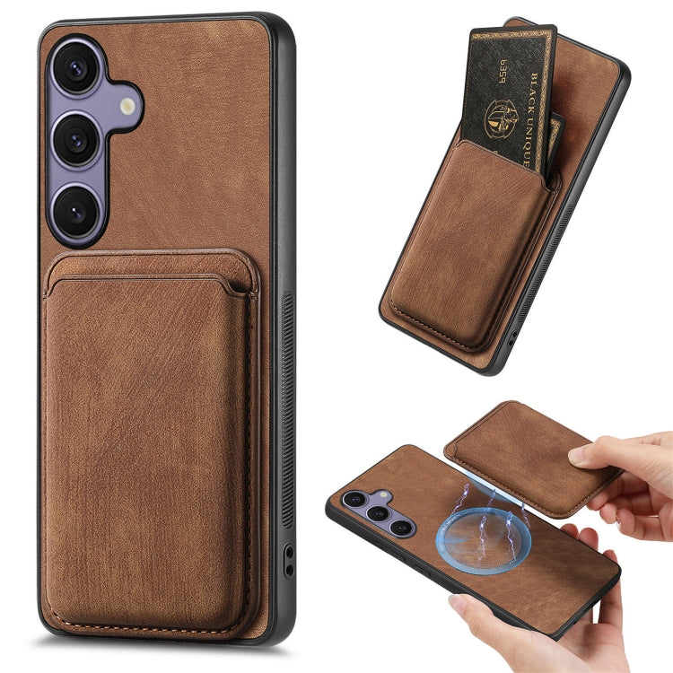 For Samsung Galaxy S25+ 5G Retro Leather Card Bag Magnetic Phone Case(Brown) - Galaxy S25+ 5G Cases by PMC Jewellery | Online Shopping South Africa | PMC Jewellery | Buy Now Pay Later Mobicred