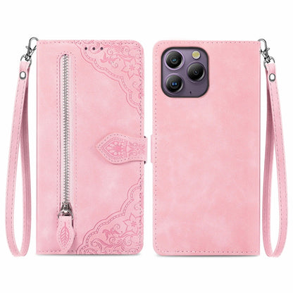 For Blackview A96 Embossed Flower Zipper Leather Phone Case(Pink) - More Brand by PMC Jewellery | Online Shopping South Africa | PMC Jewellery