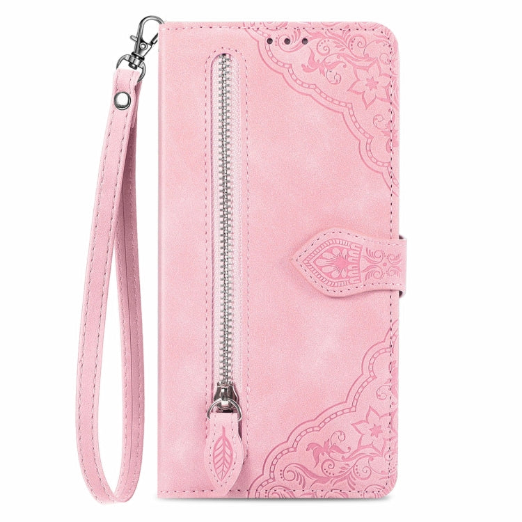 For Blackview A96 Embossed Flower Zipper Leather Phone Case(Pink) - More Brand by PMC Jewellery | Online Shopping South Africa | PMC Jewellery