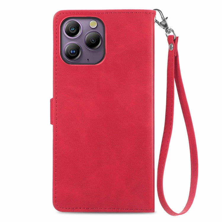 For Blackview A96 Embossed Flower Zipper Leather Phone Case(Red) - More Brand by PMC Jewellery | Online Shopping South Africa | PMC Jewellery