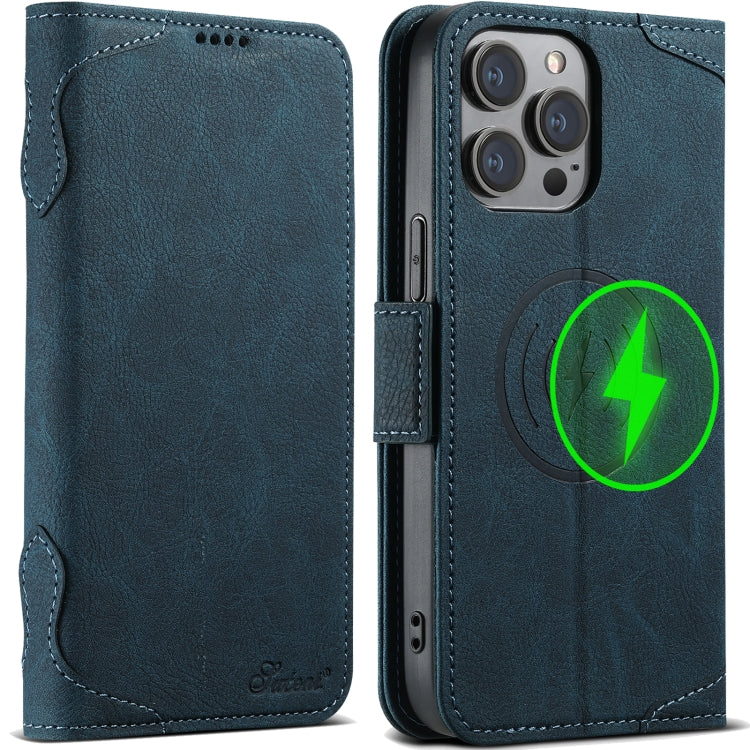 For iPhone 13 Pro SUTENI J07 Multifunctional Horizontal Flip Magsafe Leather Phone Case(Blue) - free shipping - PMC Jewellery - Order now!